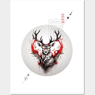 Deer AI east japan china ink design Posters and Art